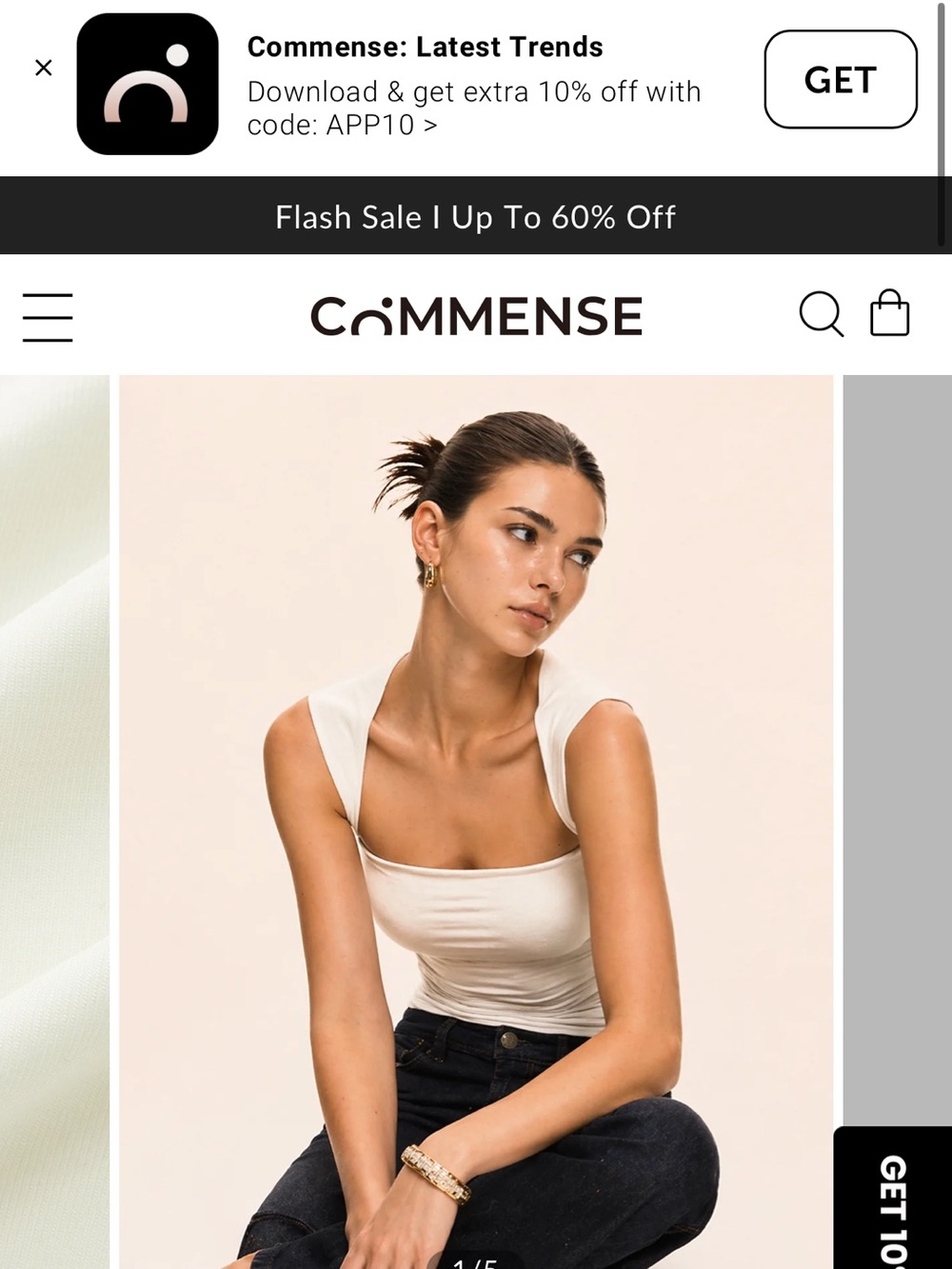 Commense Square Neck Ruched Sleeveless Fitted Tank Top XL - Picture 2 of 4